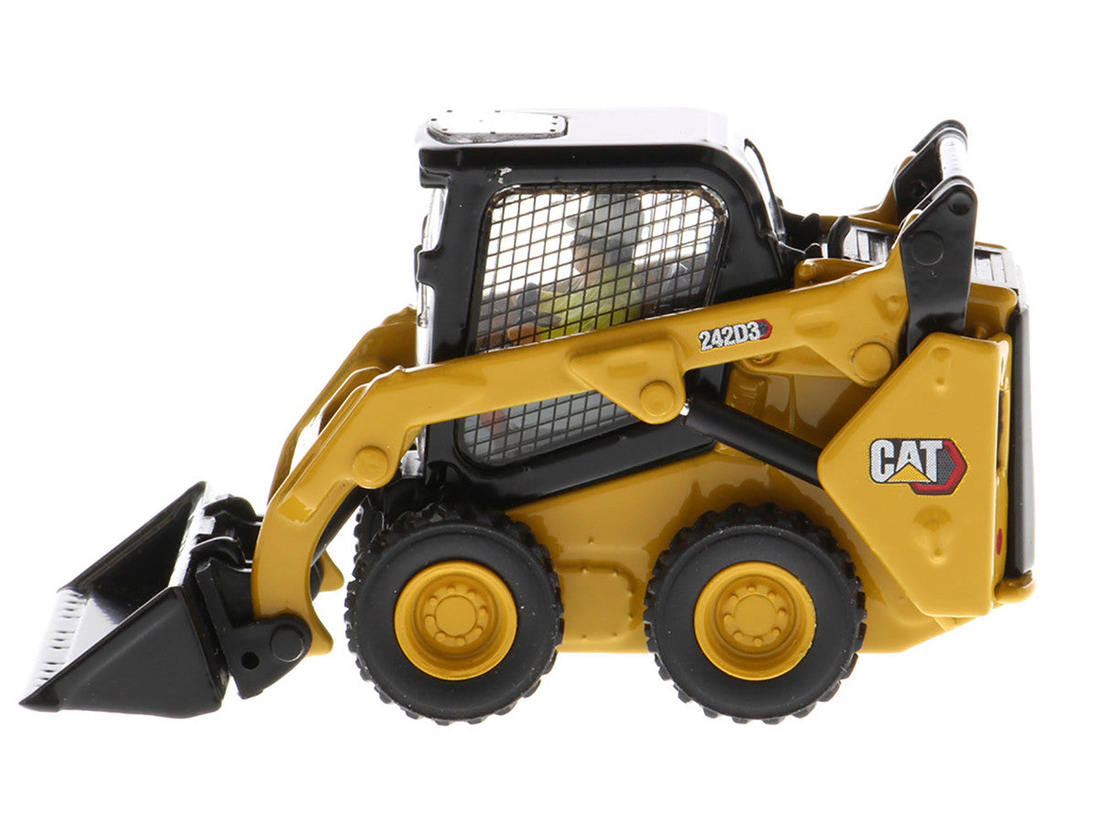 CAT Caterpillar 242D3 Wheeled Skid Steer Loader with Work Tools and Operator Yellow "High Line Series" 1/50 Diecast Model by Diecast Masters LuxuryLifeWay Online Store