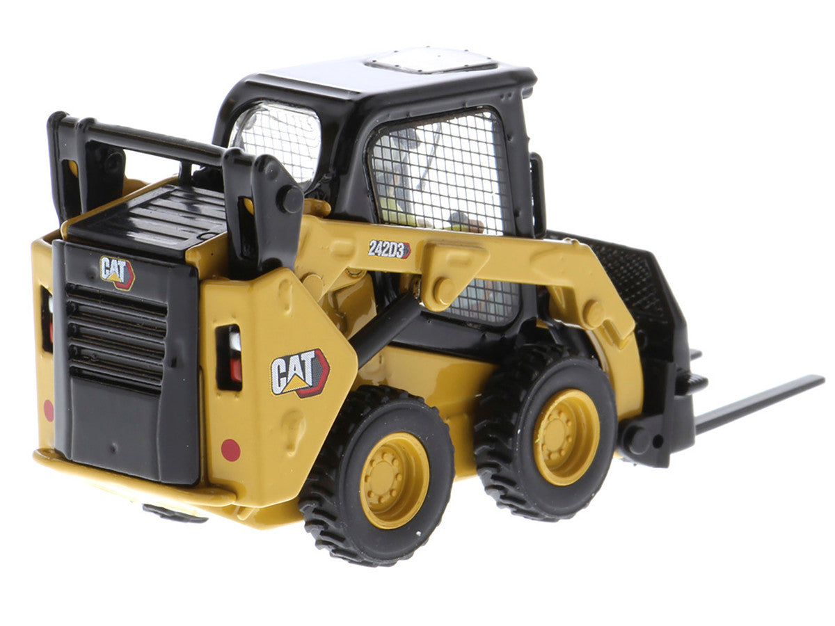 CAT Caterpillar 242D3 Wheeled Skid Steer Loader with Work Tools and Operator Yellow "High Line Series" 1/50 Diecast Model by Diecast Masters LuxuryLifeWay Online Store