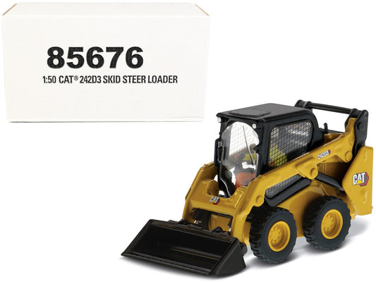 CAT Caterpillar 242D3 Wheeled Skid Steer Loader with Work Tools and Operator Yellow "High Line Series" 1/50 Diecast Model by Diecast Masters LuxuryLifeWay Online Store