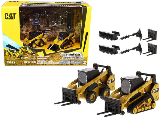 Set of 2 pieces CAT Caterpillar 272D2 Skid Steer Loader and CAT Caterpillar 297D2 Compact Track Loader with Accessories 1/64 Diecast Models by Diecast Masters LuxuryLifeWay Online Store