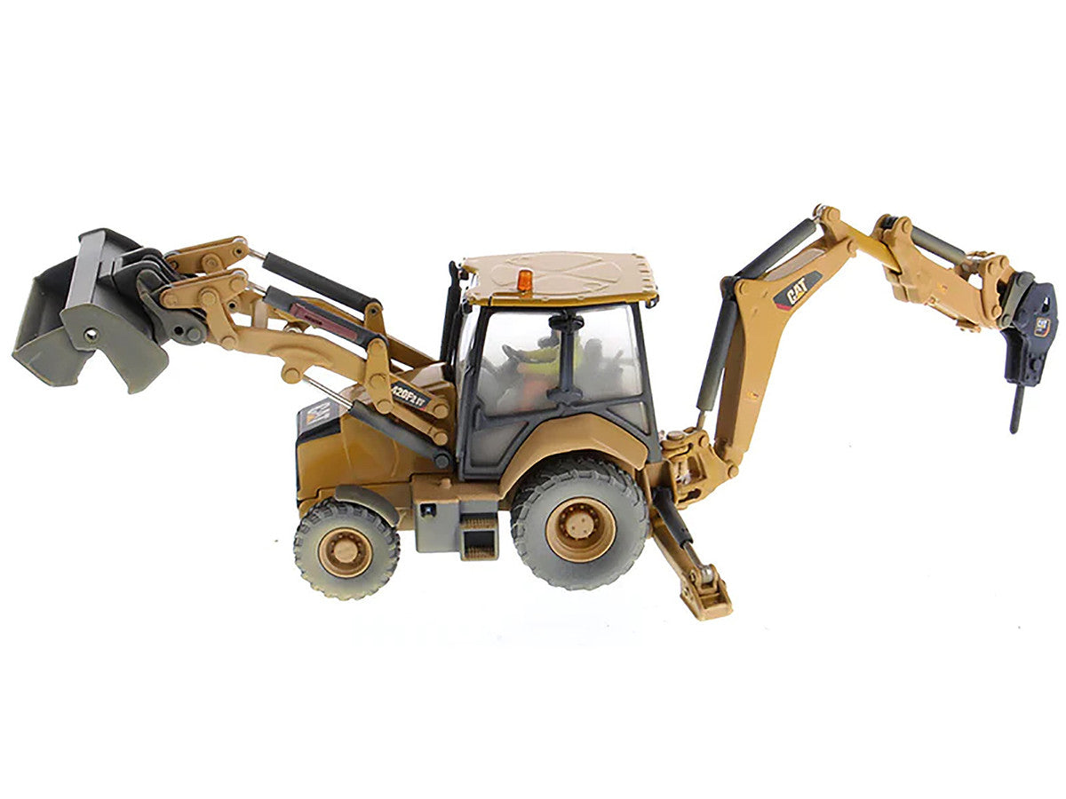 CAT Caterpillar 420F2 IT Backhoe Loader with Operator Yellow "Weathered Series" 1/50 Diecast Model by Diecast Masters LuxuryLifeWay Online Store