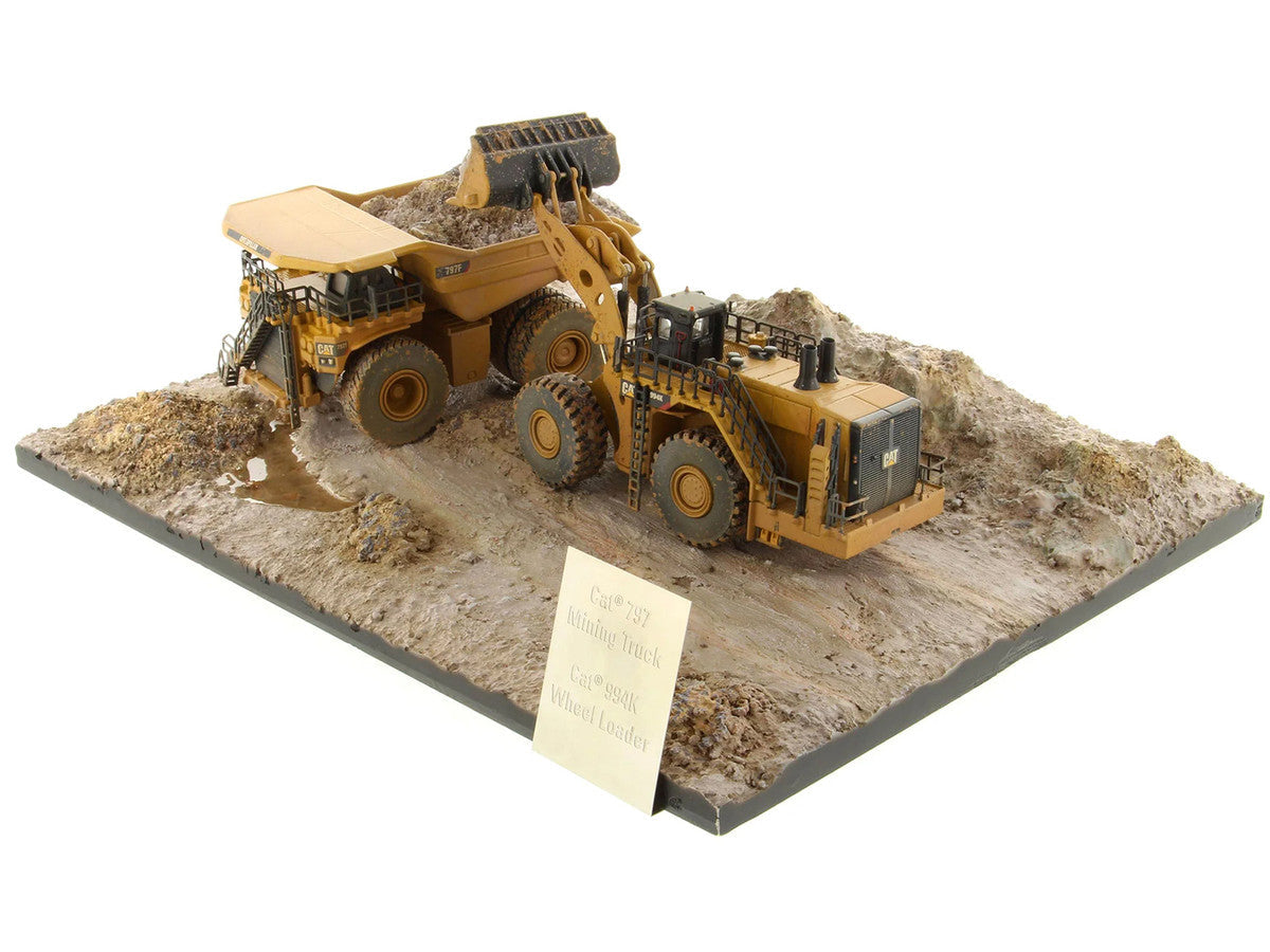 CAT Caterpillar 994K Wheel Loader and 797 Mining Truck Yellow (Weathered) Set of 2 Pieces "Weathered Series" 1/125 Diecast Model by Diecast Masters LuxuryLifeWay Online Store