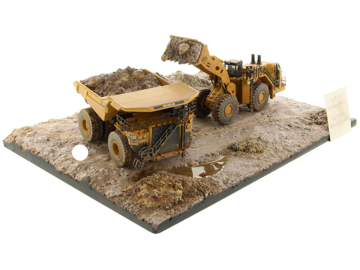 CAT Caterpillar 994K Wheel Loader and 797 Mining Truck Yellow (Weathered) Set of 2 Pieces "Weathered Series" 1/125 Diecast Model by Diecast Masters LuxuryLifeWay Online Store