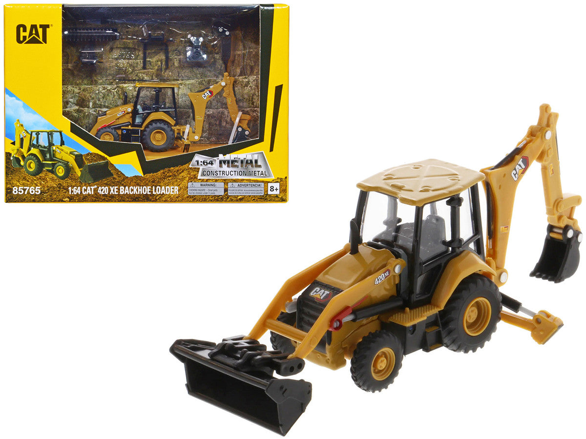 CAT Caterpillar 420 XE Backhoe Loader with Work Tools Yellow 1/64 Diecast Model by Diecast Masters LuxuryLifeWay Online Store
