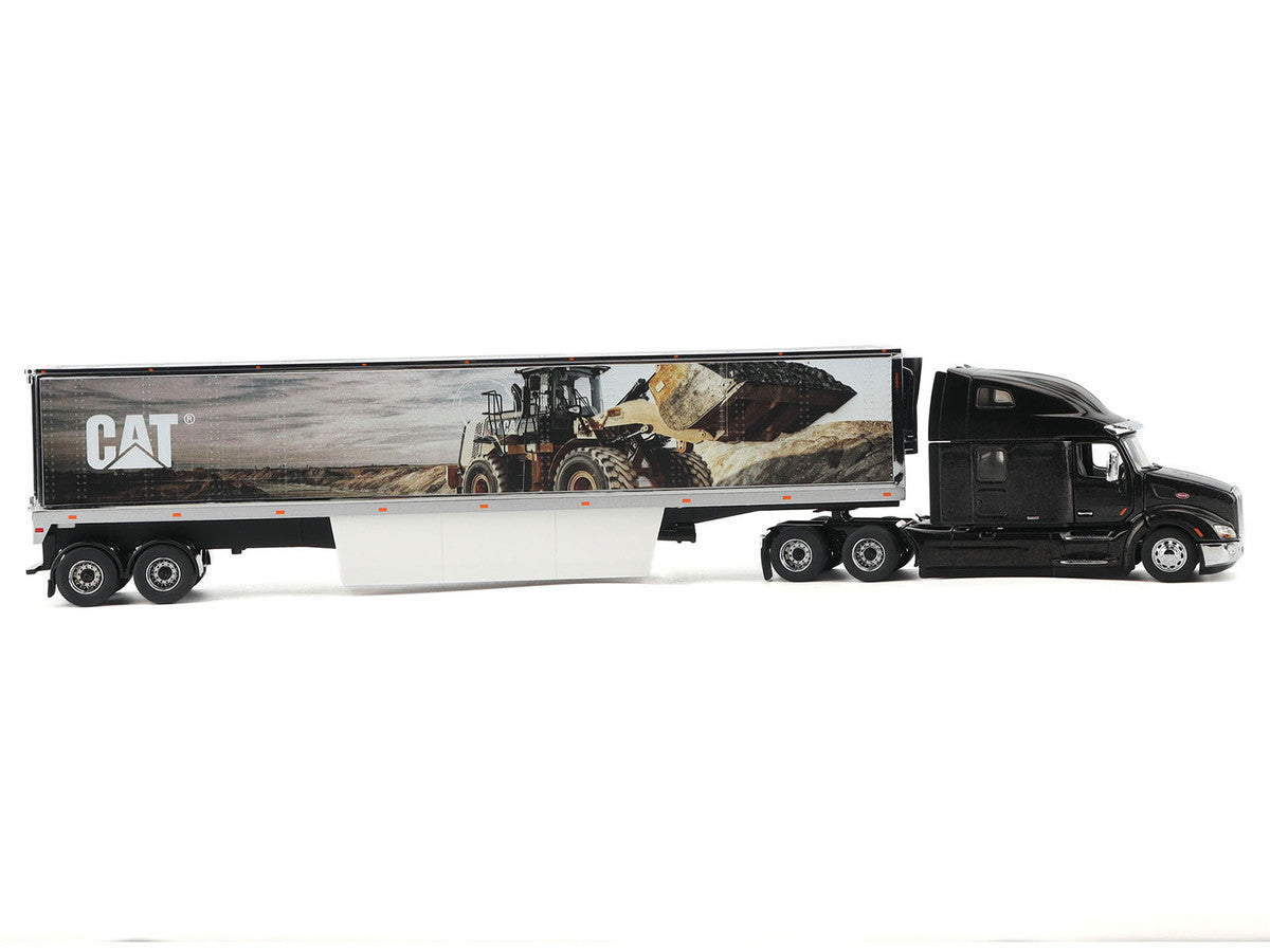 Peterbilt 579 UltraLoft Truck Tractor Black Metallic with "CAT Caterpillar" Mural Trailer "Transport Series" 1/50 Diecast Model by Diecast Masters LuxuryLifeWay Online Store