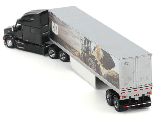 Peterbilt 579 UltraLoft Truck Tractor Black Metallic with "CAT Caterpillar" Mural Trailer "Transport Series" 1/50 Diecast Model by Diecast Masters LuxuryLifeWay Online Store