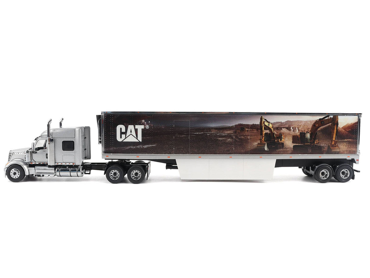 International Lonestar Truck with Sleeper Silver Metallic with "CAT Caterpillar" Mural Trailer "Transport Series" 1/50 Diecast Model by Diecast Masters LuxuryLifeWay Online Store