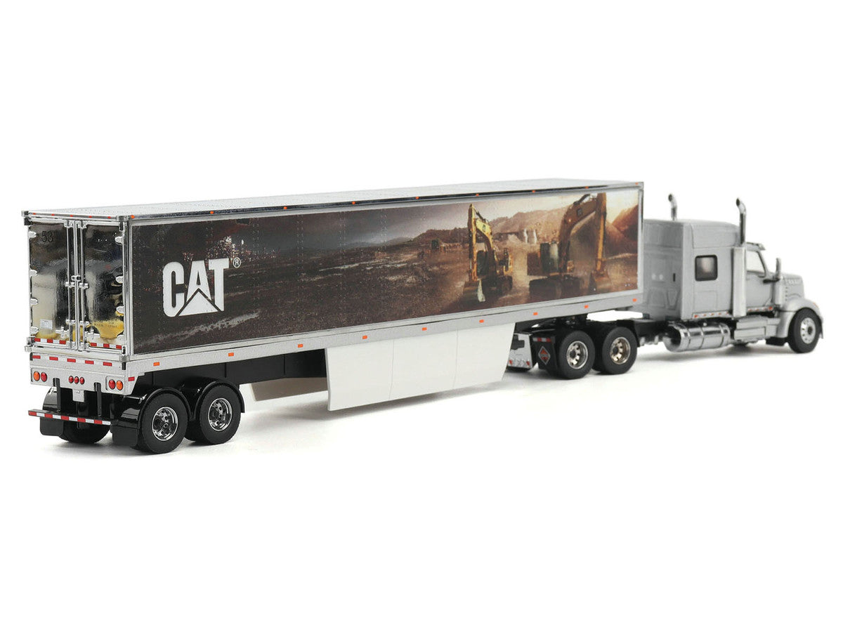 International Lonestar Truck with Sleeper Silver Metallic with "CAT Caterpillar" Mural Trailer "Transport Series" 1/50 Diecast Model by Diecast Masters LuxuryLifeWay Online Store