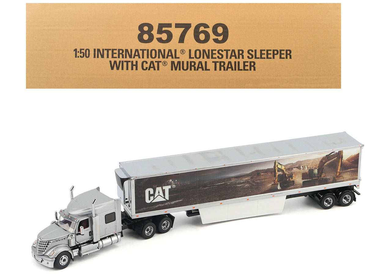 International Lonestar Truck with Sleeper Silver Metallic with "CAT Caterpillar" Mural Trailer "Transport Series" 1/50 Diecast Model by Diecast Masters LuxuryLifeWay Online Store