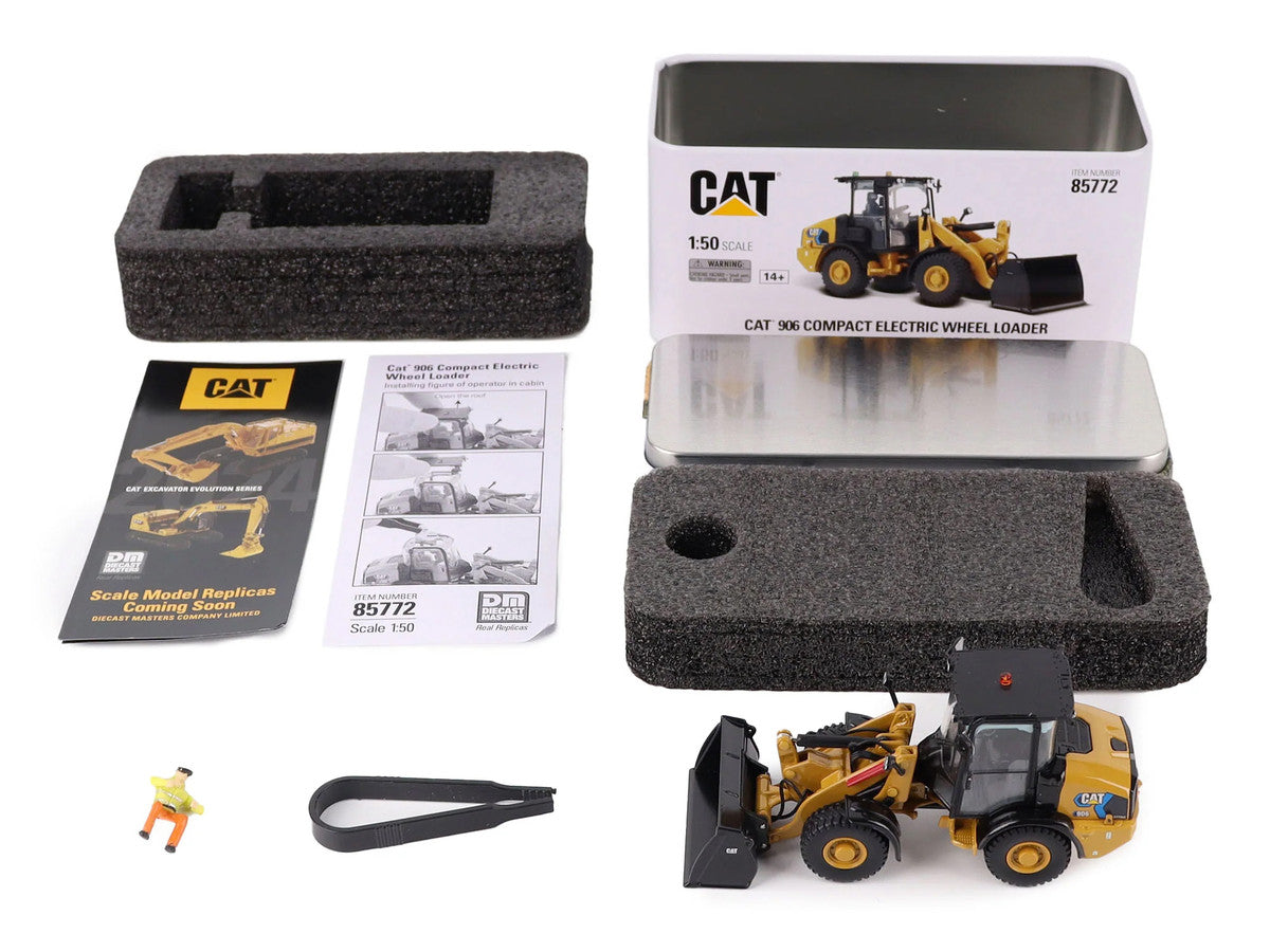 CAT Caterpillar 906 Electric Compact Wheel Loader Yellow with Operator "High Line Series" 1/50 Diecast Model by Diecast Masters LuxuryLifeWay Online Store
