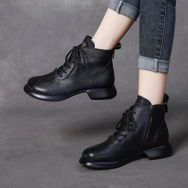 Round Toe Lace-up Platform Ankle Boots LadyShow.Store