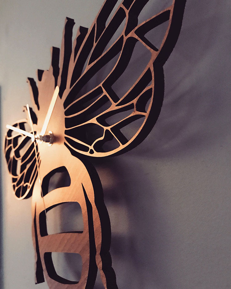 Fashion creative bamboo and wood bee wall clock PearlNestDecor.com