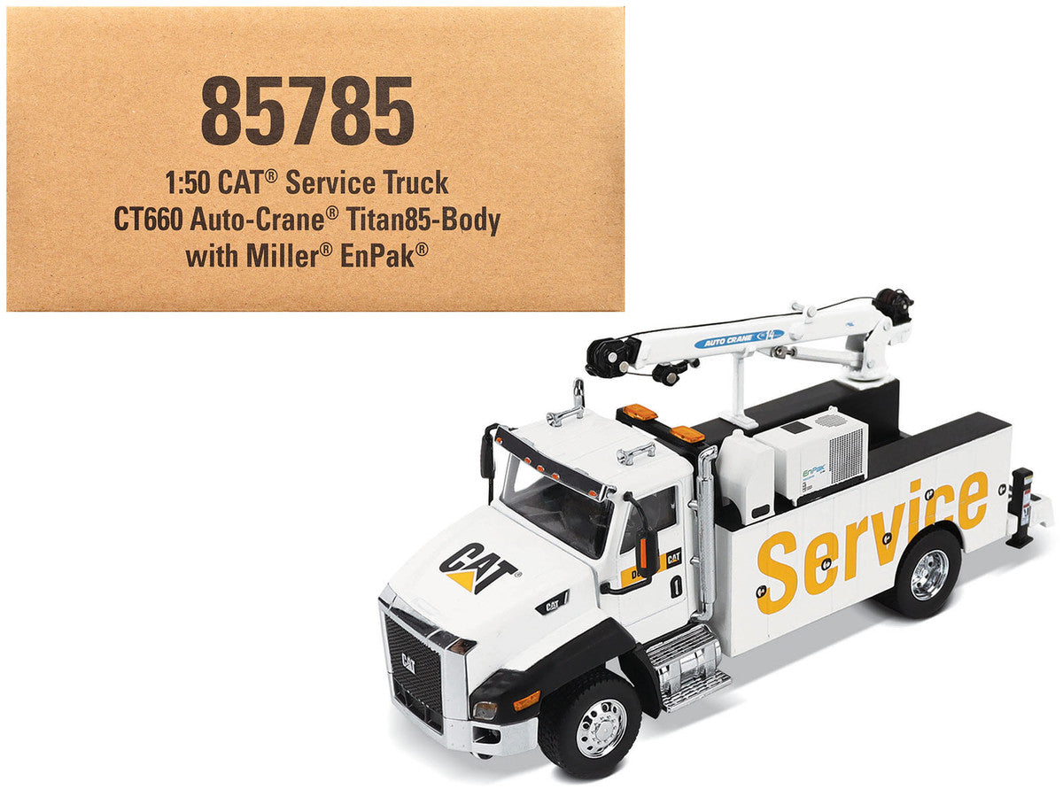 CAT Caterpillar CT660 Auto-Crane Titan 85 Truck with Miller EnPak White "Transport Series" 1/50 Diecast Model by Diecast Masters LuxuryLifeWay Online Store