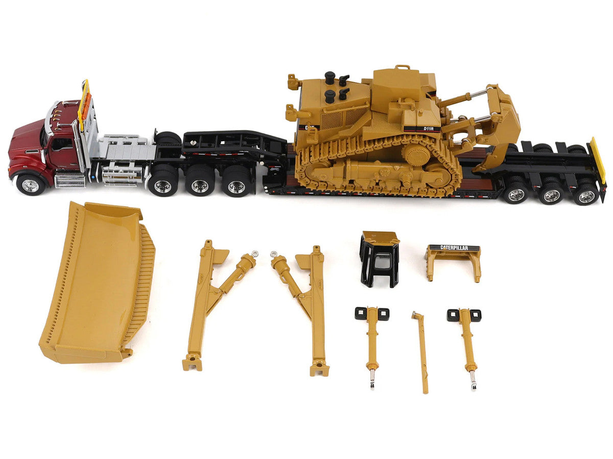 Kenworth T880 Day Cab Red and Trail King TK120 Lowboy Trailer with CAT Caterpillar D11R Dozer and Components Load "Transport Series" 1/50 Diecast Model by Diecast Masters LuxuryLifeWay Online Store