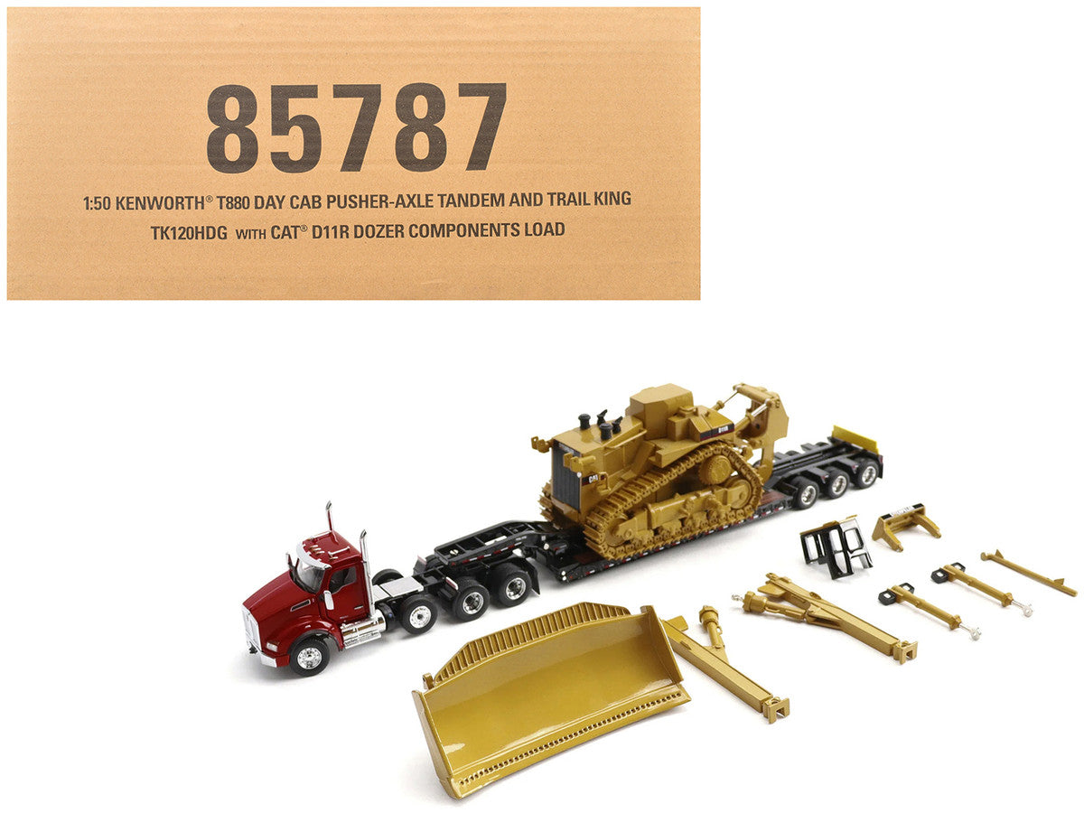 Kenworth T880 Day Cab Red and Trail King TK120 Lowboy Trailer with CAT Caterpillar D11R Dozer and Components Load "Transport Series" 1/50 Diecast Model by Diecast Masters LuxuryLifeWay Online Store
