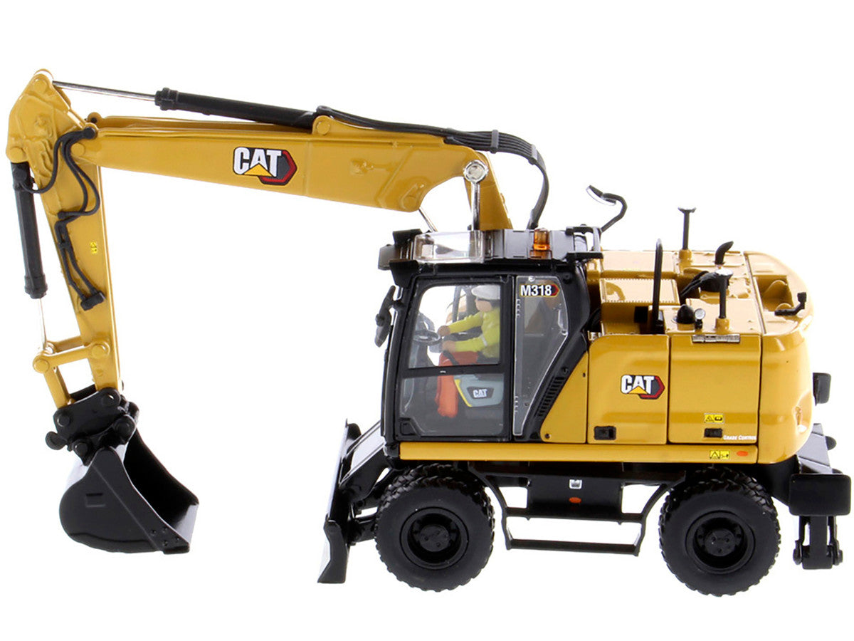 CAT Caterpillar M318 Wheeled Excavator Yellow with Operator "High Line" Series 1/50 Diecast Model by Diecast Masters LuxuryLifeWay Online Store