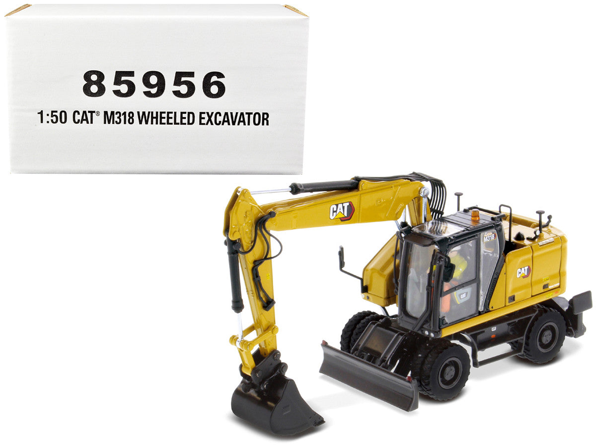 CAT Caterpillar M318 Wheeled Excavator Yellow with Operator "High Line" Series 1/50 Diecast Model by Diecast Masters LuxuryLifeWay Online Store
