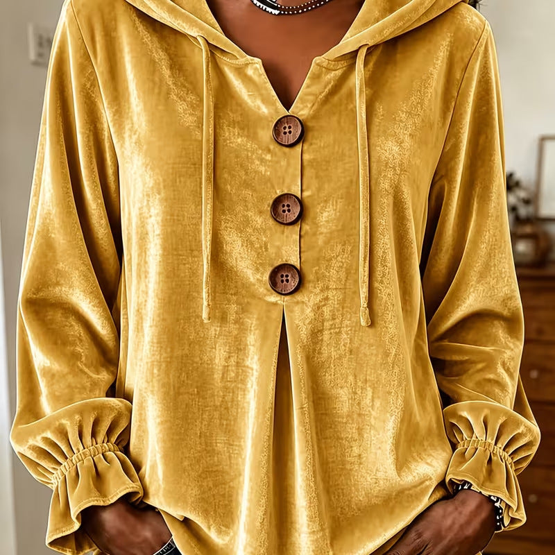 Annuo  2026 Women Casual Button Drawstring Hoodie, European American Style Long Sleeve Top NorixaFashion.com