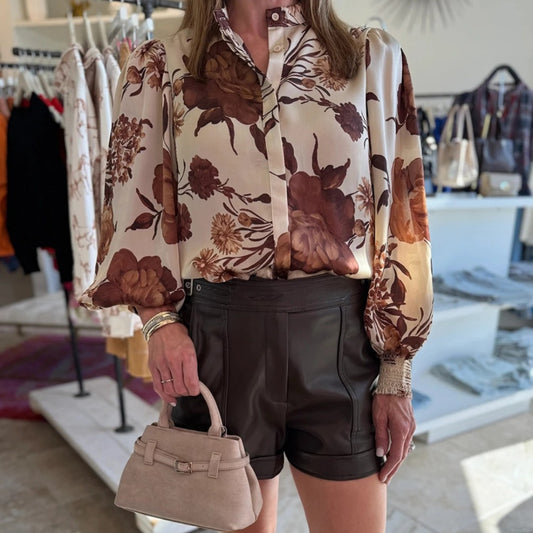 Women's Printed Long-sleeve Lapel Casual Shirt