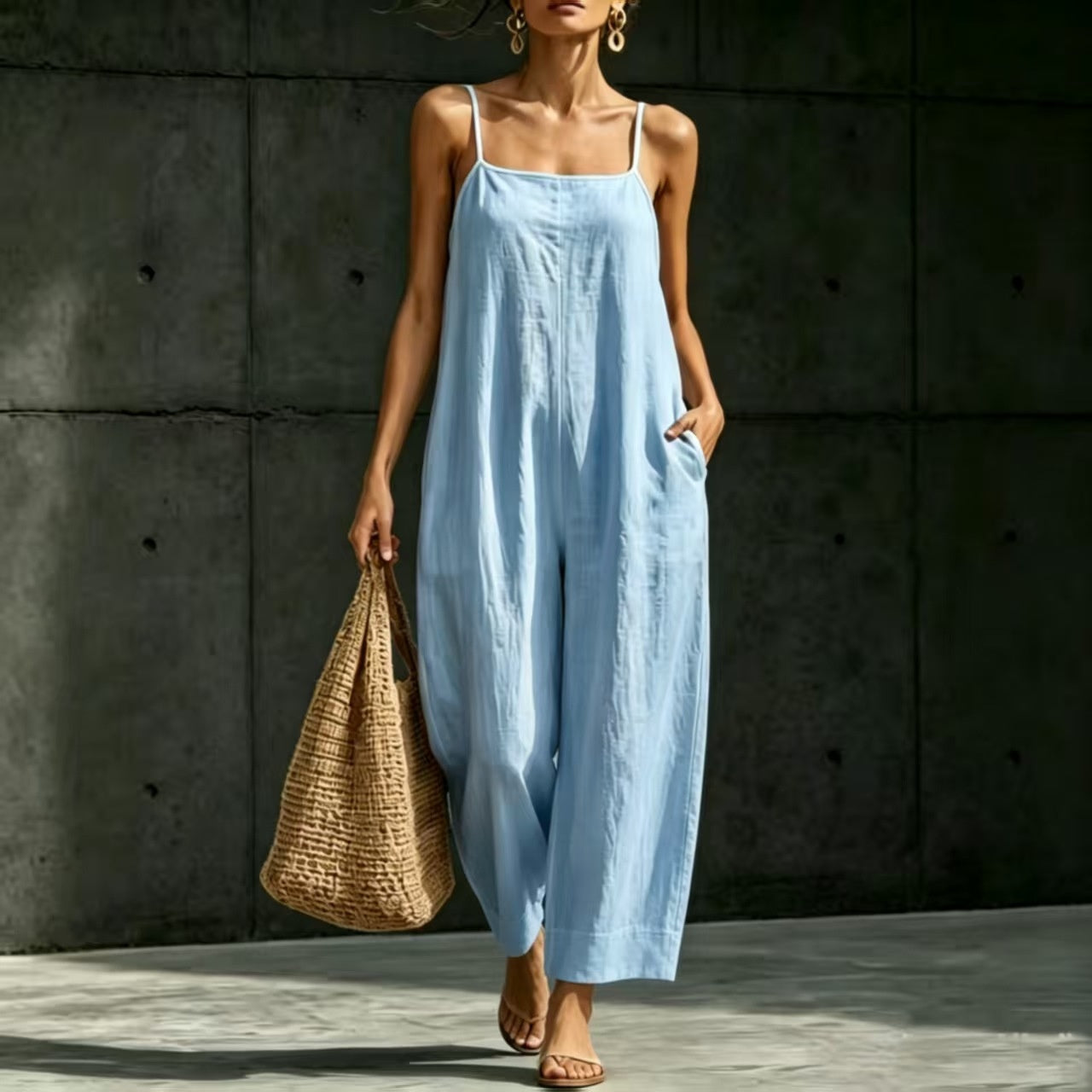 Springsummer Strap Jumpsuit Loose-fit Simple And Elegant Sleeveless NorixaFashion.com