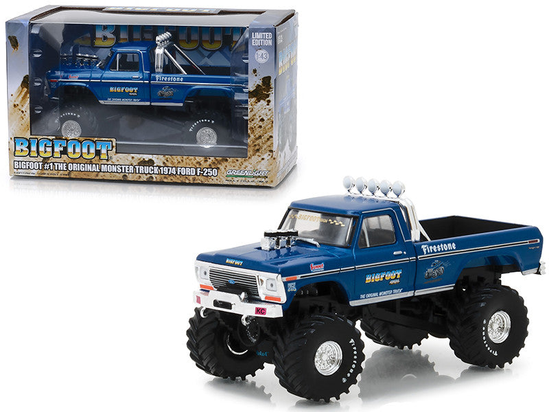 1974 Ford F-250 Ranger XLT Monster Truck Bigfoot #1 "The Original Monster Truck" Blue "Kings of Crunch" 1/43 Diecast Model Car by Greenlight LuxuryLifeWay Online Store