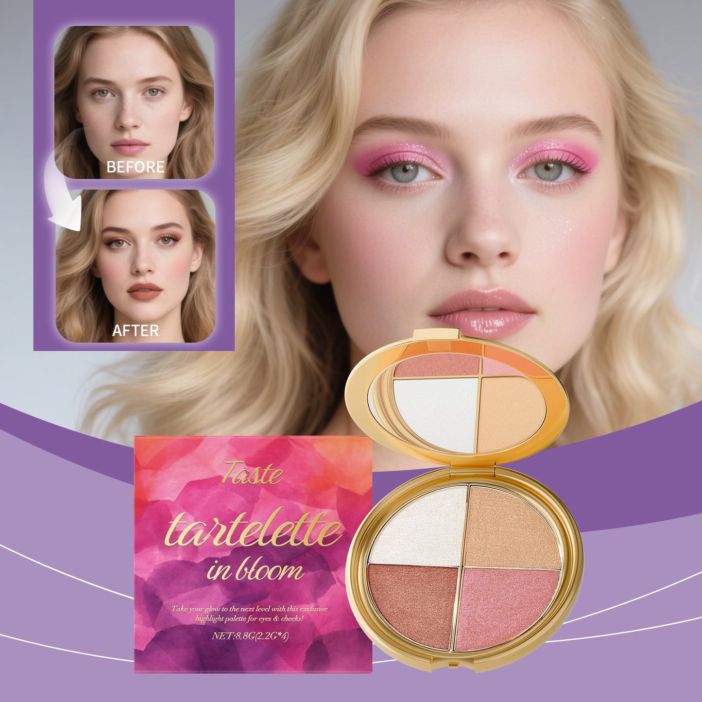 Highlighter Eyeshadow & Blush Palette Tri Light Beauty
