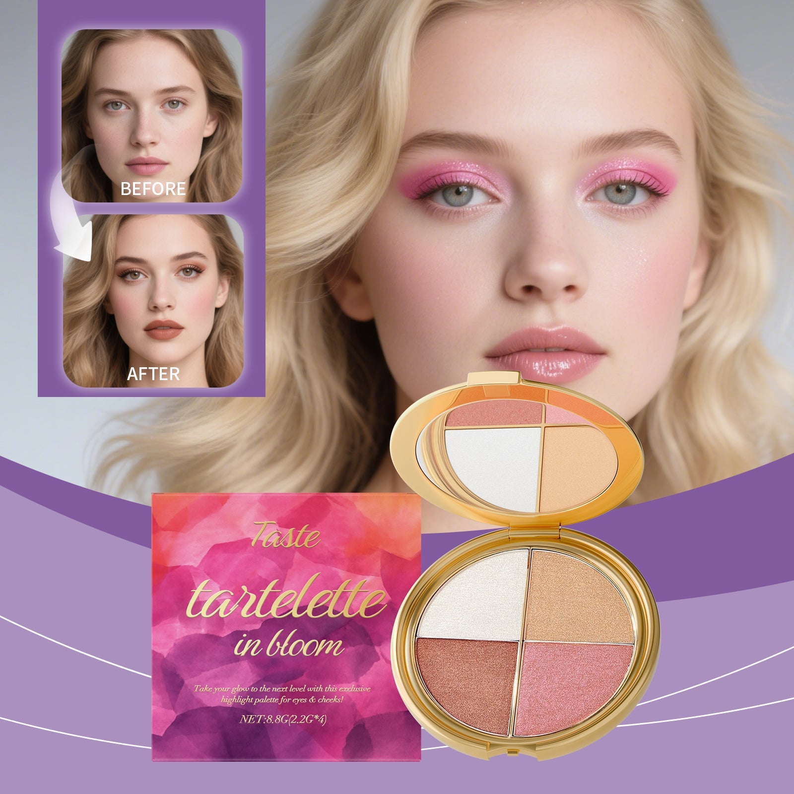 Highlighter Eyeshadow & Blush Palette Tri Light Beauty