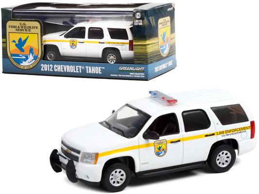 2012 Chevrolet Tahoe White with Yellow Stripes "U.S. Fish & Wildlife Service Law Enforcement" 1/43 Diecast Model Car by Greenlight LuxuryLifeWay Online Store