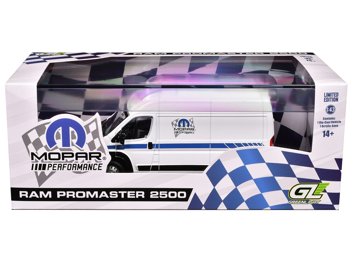 2018 RAM ProMaster 2500 Cargo High Roof Van "MOPAR Performance" White with Blue Stripes 1/43 Diecast Model Car by Greenlight LuxuryLifeWay Online Store