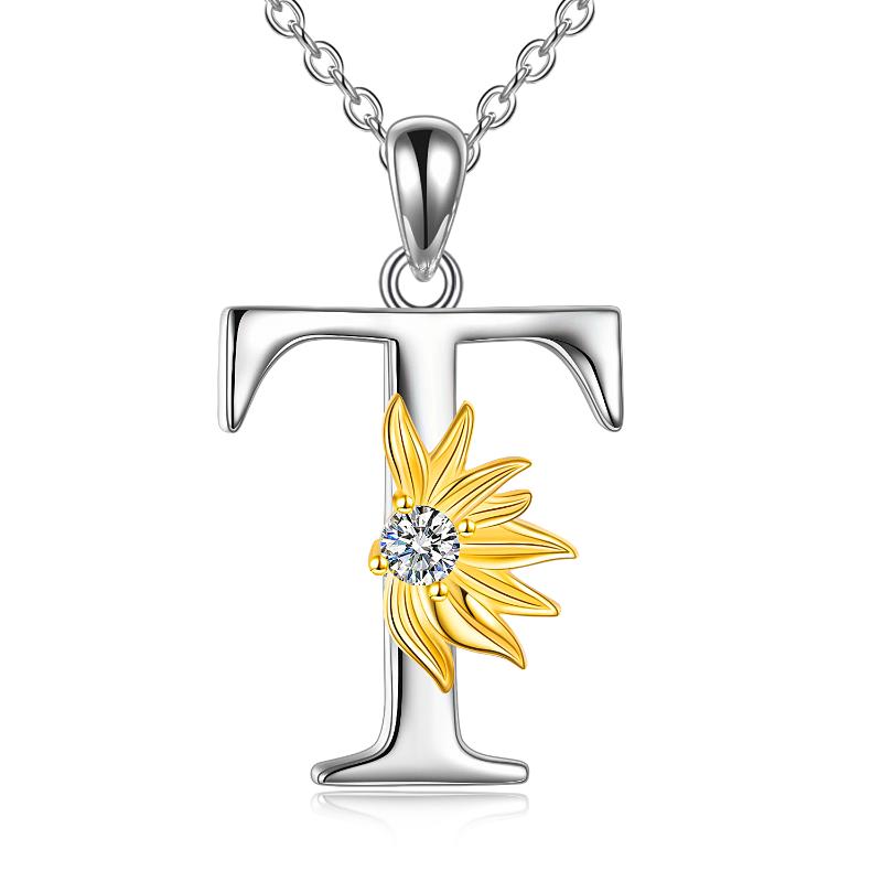 Sterling Silver Initial Alphabet Sunflower A Letter Script Name Pendant Necklace LadyShow.Store