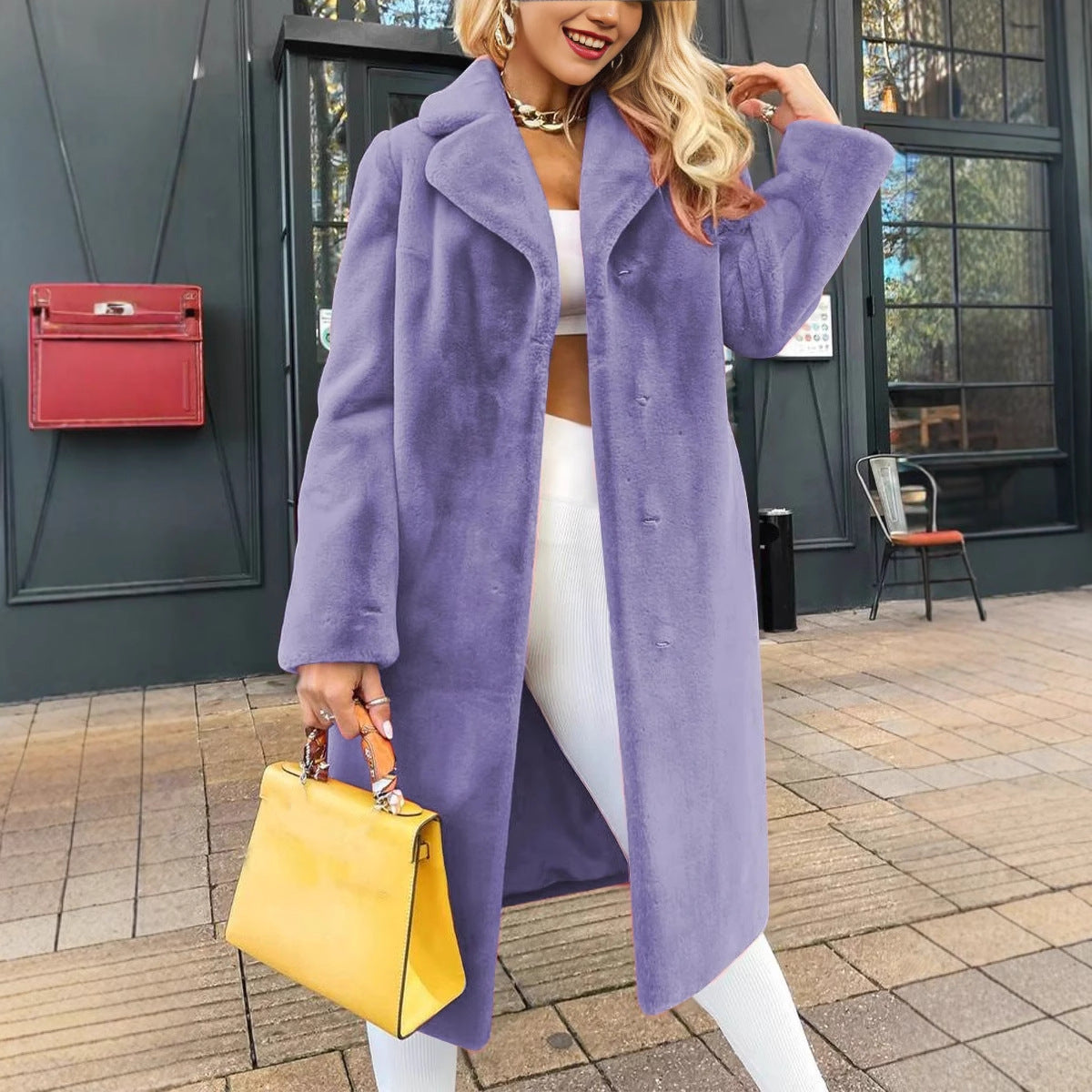 Women's Fashionable Elegant Lace-up Turn-down Collar Plush Long Coat LuxuryLifeWay Online Store