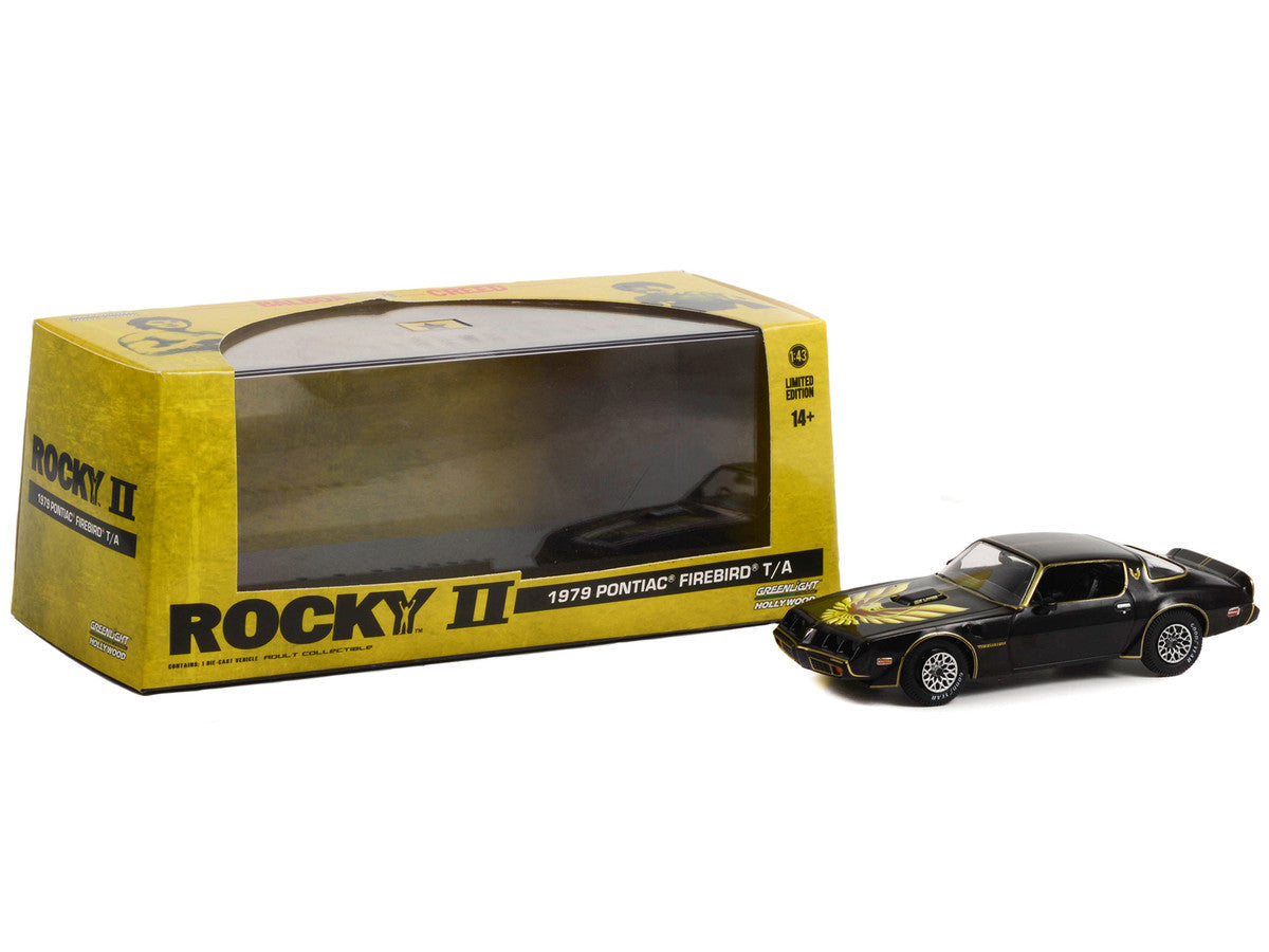 1979 Pontiac Firebird T/A Trans Am Black with Hood Phoenix "Rocky II (1979) Movie" 1/43 Diecast Model Car by Greenlight LuxuryLifeWay Online Store