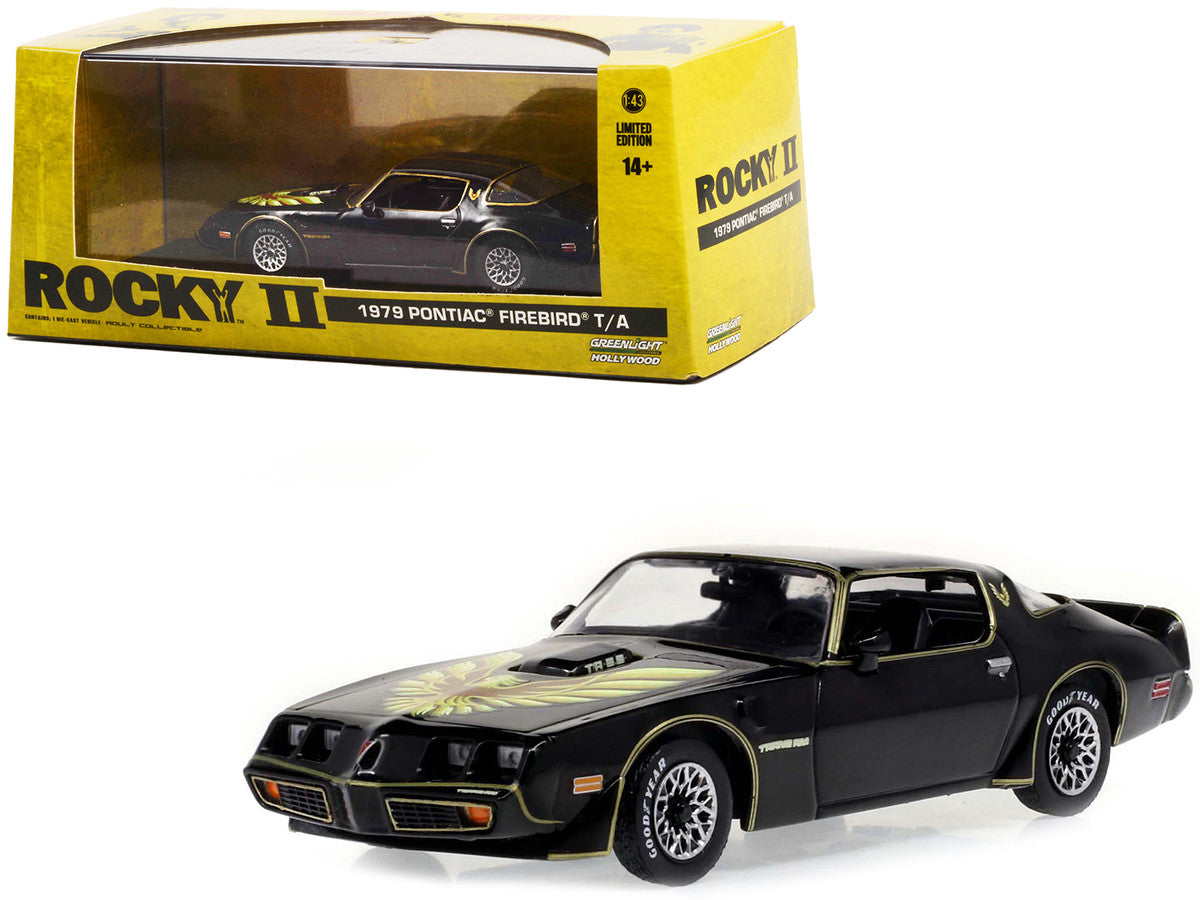 1979 Pontiac Firebird T/A Trans Am Black with Hood Phoenix "Rocky II (1979) Movie" 1/43 Diecast Model Car by Greenlight LuxuryLifeWay Online Store