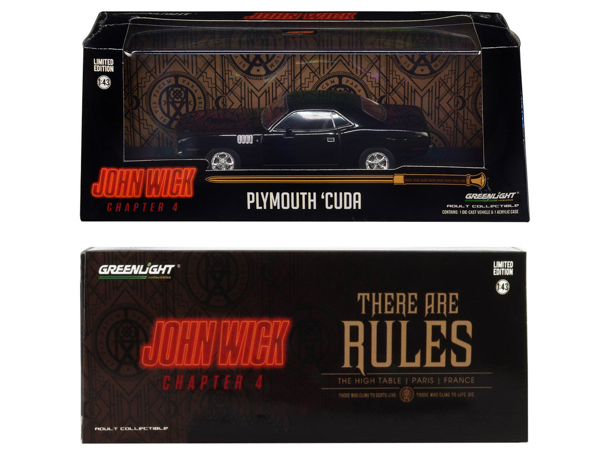 1971 Plymouth Barracuda Black "John Wick: Chapter 4" (2023) Movie "Hollywood" Series 1/43 Diecast Model Car by Greenlight LuxuryLifeWay Online Store