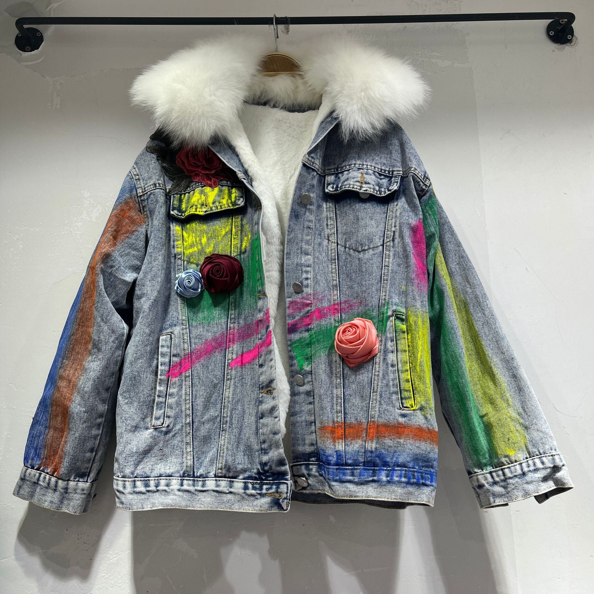 Heavy Industry Personality Big Fur Collar Denim Short Coat Women Best YouTube Store