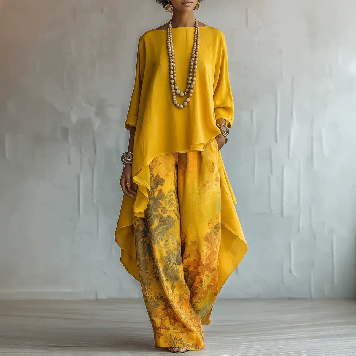 Cotton-Linen Fashion Solid-Color Top And Wide-Leg Pants Two-Piece Set NorixaFashion.com