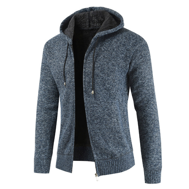 2026 Cross-Border Ebay Autumn And Winter New Men's Thickened Fleece Cardigan Sweater Men's Hooded Cardigan Jacket NorixaFashion.com