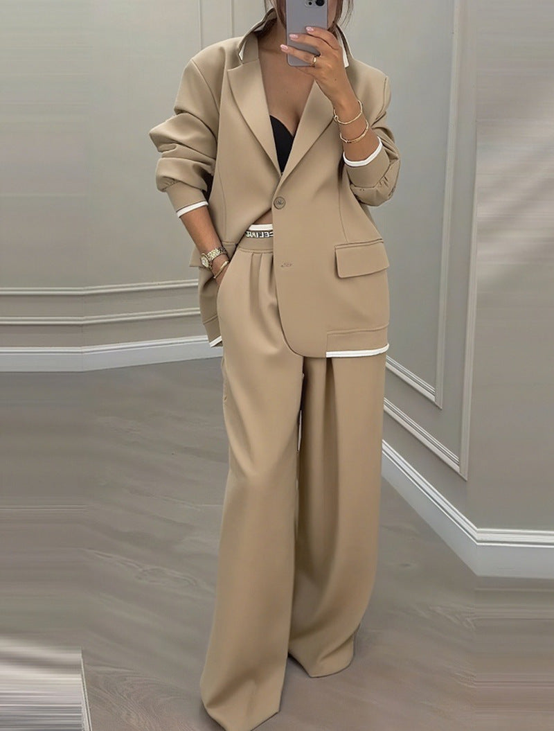European And American Cross-Border 2026 Autumn And Winter New Women's Clothing Amazon Style Long-Sleeve Jacket Casual Wide-Leg Pants Suit Set NorixaFashion.com