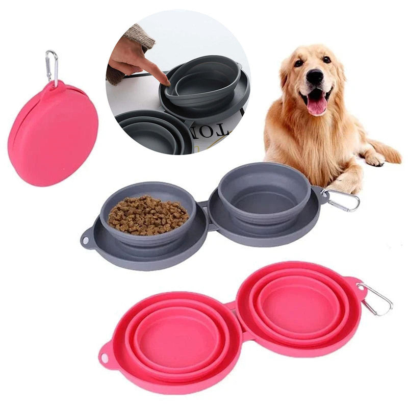 Rubber Foldable Double Bowl Pets Fashion