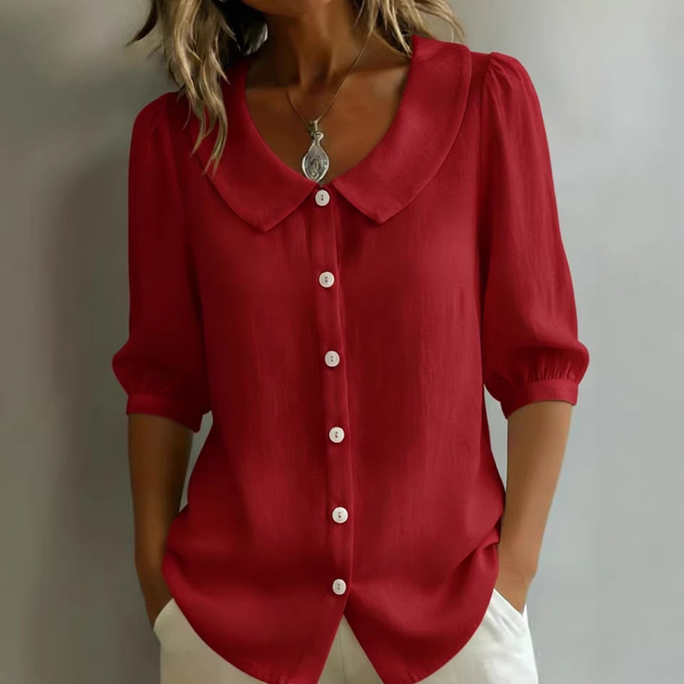 Collared Short-sleeve Blouse Fashion Casual Versatile Loose Shirt Women's Clothing NorixaFashion.com
