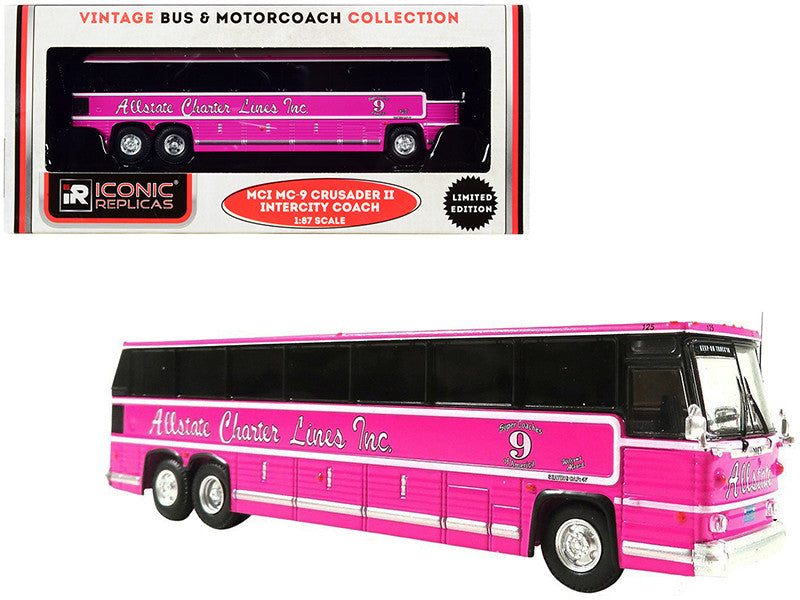 1980 MCI MC-9 Crusader II Intercity Coach Bus Pink "Allstate Charter Lines Inc." "Vintage Bus & Motorcoach Collection" 1/87 (HO) Diecast Model by Iconic Replicas LuxuryLifeWay Online Store