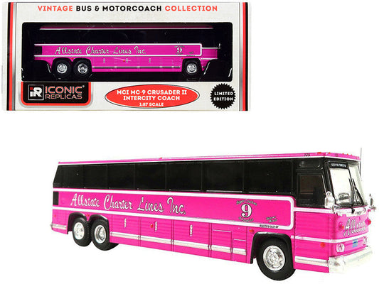 1980 MCI MC-9 Crusader II Intercity Coach Bus Pink "Allstate Charter Lines Inc." "Vintage Bus & Motorcoach Collection" 1/87 (HO) Diecast Model by Iconic Replicas LuxuryLifeWay Online Store