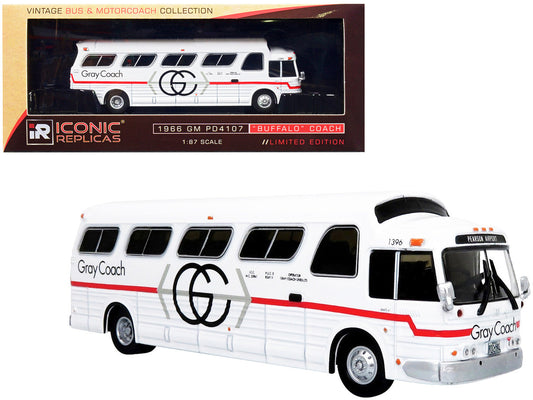 1966 GM PD4107 "Buffalo" Coach Bus "Gray Coach" Destination: "Pearson Airport" Toronto (Ontario Canada) "Vintage Bus & Motorcoach Collection" 1/87 Diecast Model by Iconic Replicas LuxuryLifeWay Online Store
