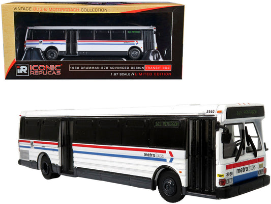 1980 Grumman 870 Advanced Design Transit Bus WMATA (Washington Metropolitan Area Transit Authority) Metro Bus "16S Pentagon" "Vintage Bus & Motorcoach Collection" 1/87 Diecast Model by Iconic Replicas LuxuryLifeWay Online Store