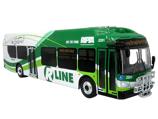 New Flyer Xcelsior Charge NG Electric Transit Bus RIPTA (Rhode Island Public Transit Authority) "R Line Broad/North Main" "The Bus & Motorcoach Collection" 1/87 Diecast Model by Iconic Replicas LuxuryLifeWay Online Store