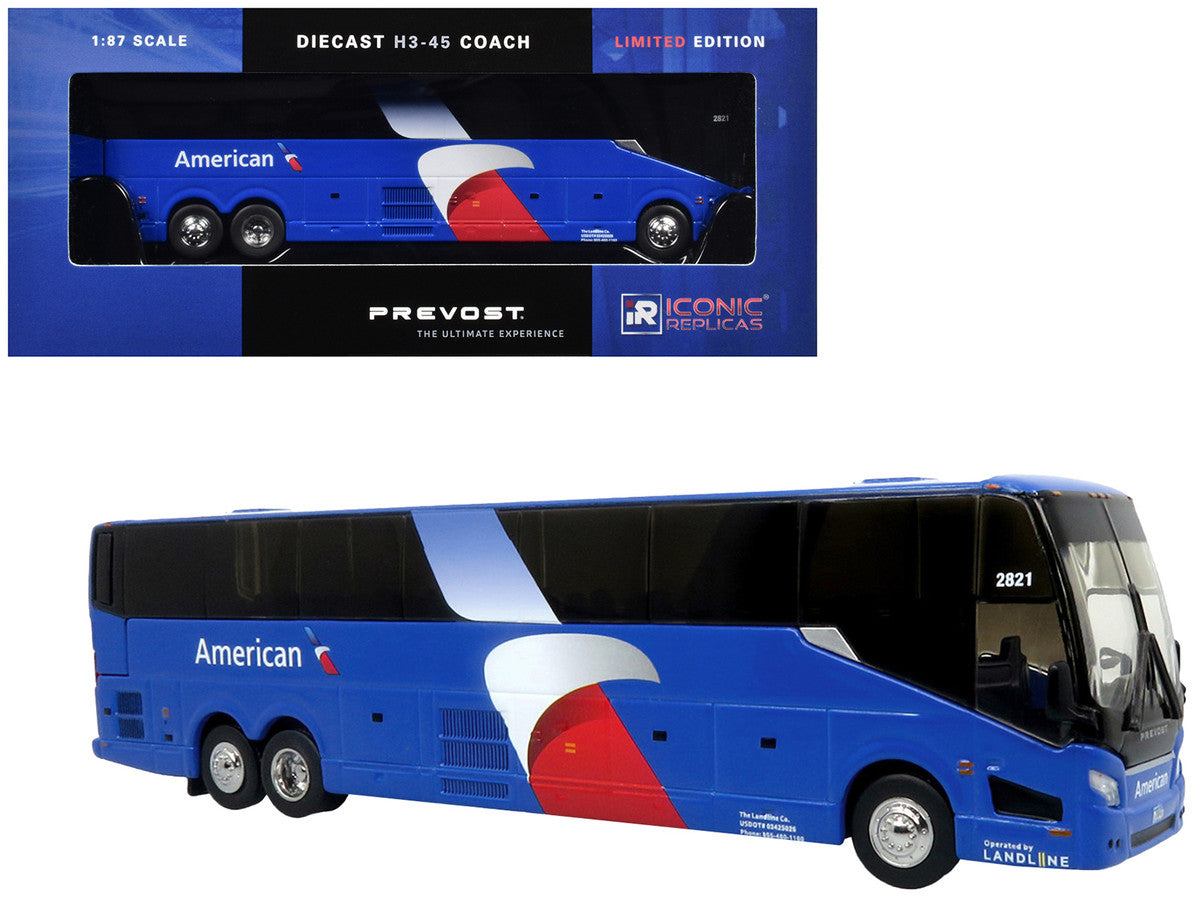 Prevost H3-45 Coach Bus "American Airlines Landline" Blue with Graphics Limited Edition 1/87 (HO) Diecast Model by Iconic Replicas LuxuryLifeWay Online Store