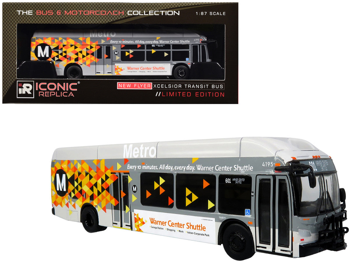 New Flyer Xcelsior XN40 Transit Bus "Los Angeles Metro - Warner Center Shuttle" Gray with Graphics "The Bus & Motorcoach Collection" Limited Edition 1/87 (HO) Diecast Model by Iconic Replicas LuxuryLifeWay Online Store