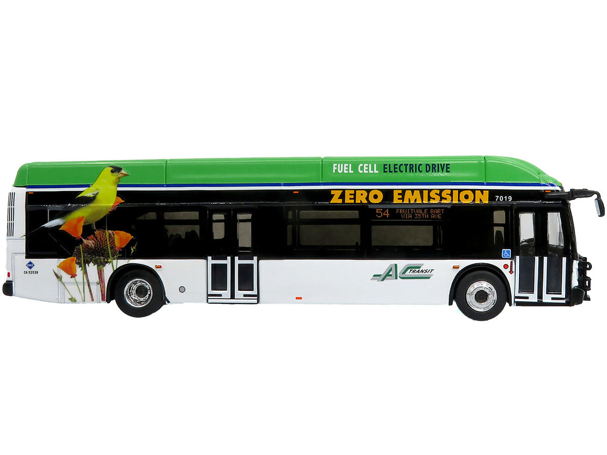 New Flyer Xcelsior XHE40 Transit Bus "AC Transit - Zero Emission" White and Green with Graphics "The Bus & Motorcoach Collection" Limited Edition 1/87 (HO) Diecast Model by Iconic Replicas LuxuryLifeWay Online Store