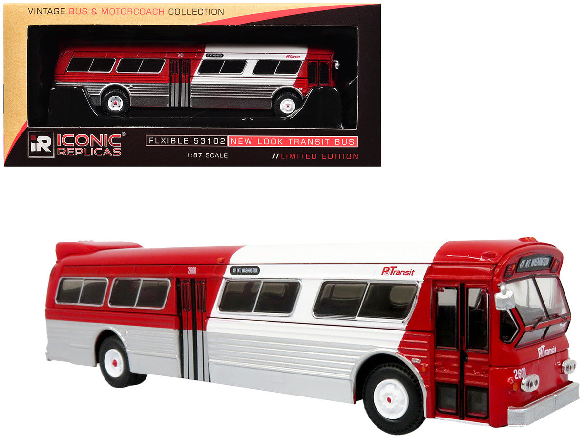 Flxible 53102 New Look Transit Bus "Pittsburgh Area Transit" Red and White "Vintage Bus & Motorcoach Collection" Limited Edition 1/87 (HO) Diecast Model by Iconic Replicas LuxuryLifeWay Online Store
