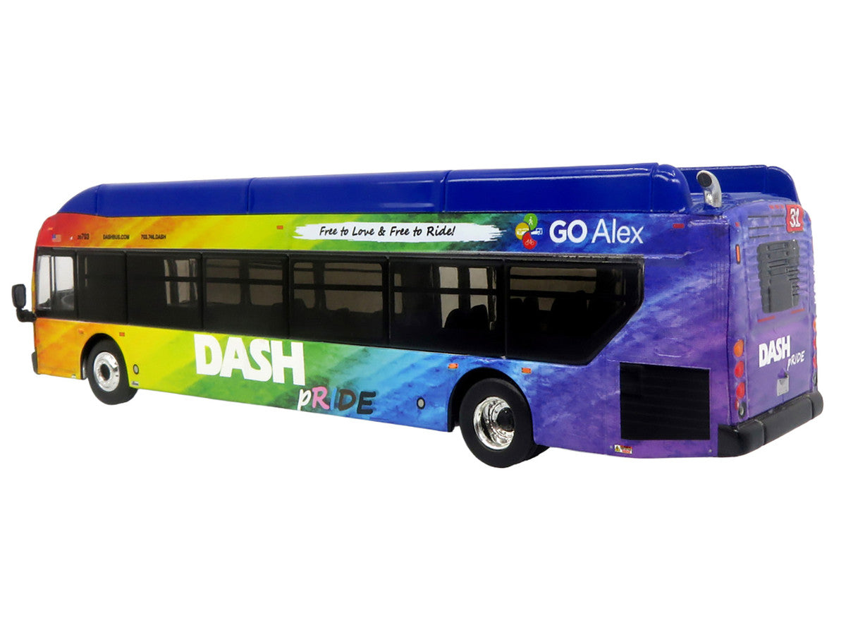 New Flyer Xcelsior XN40 Transit Bus "DASH Pride Livery" Blue with Rainbow Graphics "The Bus & Motorcoach Collection" Limited Edition 1/87 (HO) Diecast Model by Iconic Replicas LuxuryLifeWay Online Store